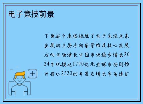 电子竞技前景